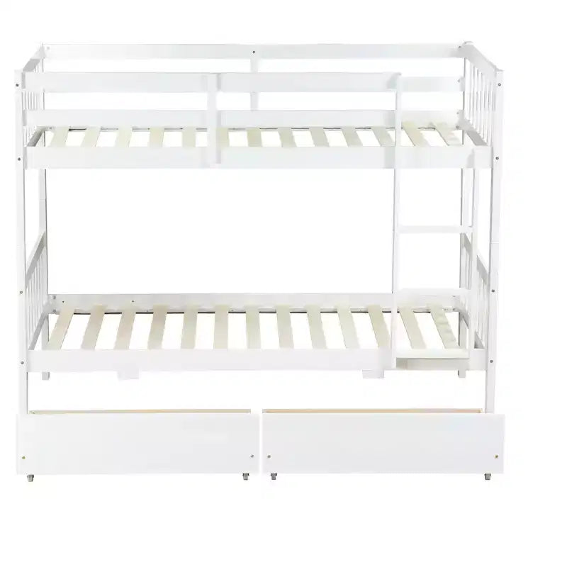 Letto a Castello in Legno di Gomma, da Due Letti Singoli, Espresso/Grigio/Bianco, Convertibile, Posti Letto 2