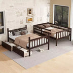 Letto a Castello in Legno di Gomma, da Due Letti Singoli, Espresso/Grigio/Bianco, Convertibile, Posti Letto 2