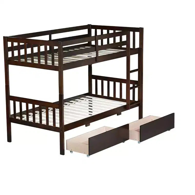 Letto a Castello in Legno di Gomma, da Due Letti Singoli, Espresso/Grigio/Bianco, Convertibile, Posti Letto 2