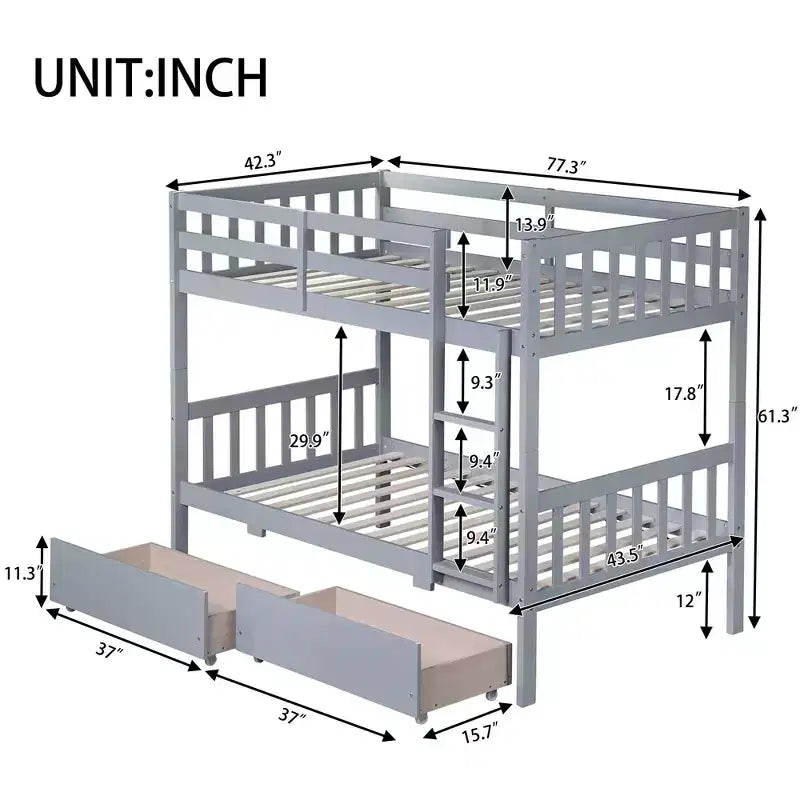 Letto a Castello in Legno di Gomma, da Due Letti Singoli, Espresso/Grigio/Bianco, Convertibile, Posti Letto 2