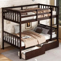 TUYOHW Twin Over Twin Rubber Wood Bunk Bed with 2 Drawers,Convertible Bed Frame with Ladder and Safety Guardrail for Kids Teens Dorm Rooms