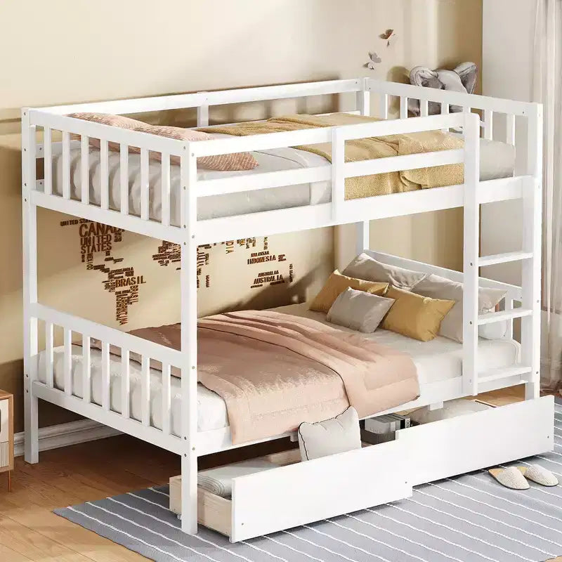 Letto a Castello in Legno di Gomma, da Due Letti Singoli, Espresso/Grigio/Bianco, Convertibile, Posti Letto 2