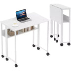 Scrivania pieghevole con ruote – Nero / Bianco / Legno, 1 persona