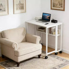 Scrivania pieghevole con ruote – Nero / Bianco / Legno, 1 persona