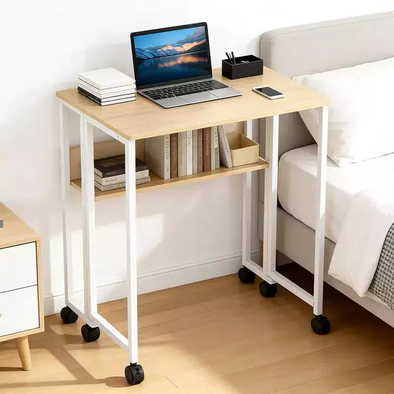 Scrivania pieghevole con ruote – Nero / Bianco / Legno, 1 persona