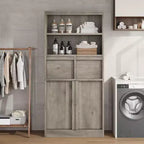 Mobile Contenitore Alto da Terra Nero / Grigio / Bianco con 2 Cassetti e Anta, Autoportante, per 1 Persona