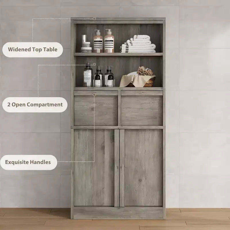 Mobile Contenitore Alto da Terra Nero / Grigio / Bianco con 2 Cassetti e Anta, Autoportante, per 1 Persona