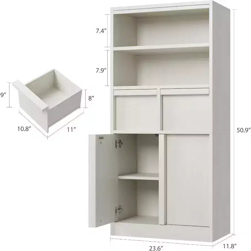 Mobile Contenitore Alto da Terra Nero / Grigio / Bianco con 2 Cassetti e Anta, Autoportante, per 1 Persona