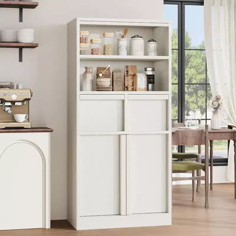 Mobile Contenitore Alto da Terra Nero / Grigio / Bianco con 2 Cassetti e Anta, Autoportante, per 1 Persona