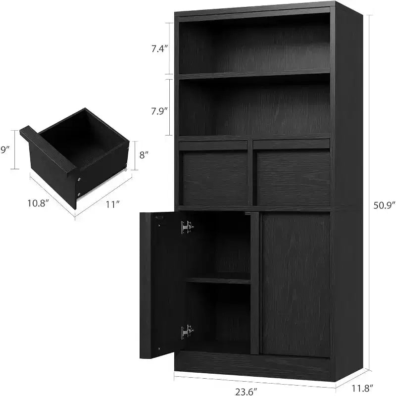 Mobile Contenitore Alto da Terra Nero / Grigio / Bianco con 2 Cassetti e Anta, Autoportante, per 1 Persona
