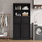 Mobile Contenitore Alto da Terra Nero / Grigio / Bianco con 2 Cassetti e Anta, Autoportante, per 1 Persona
