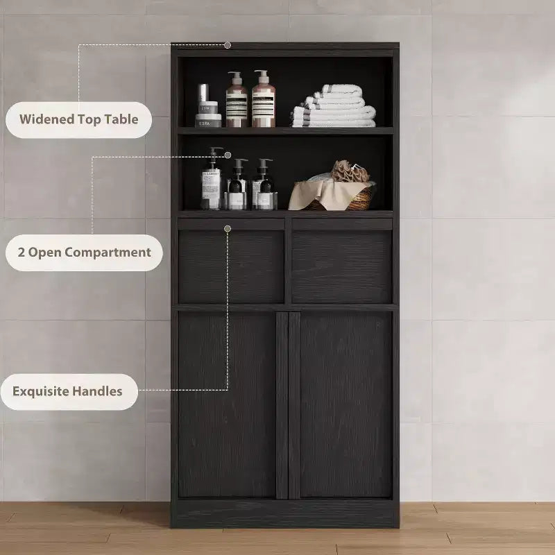 Mobile Contenitore Alto da Terra Nero / Grigio / Bianco con 2 Cassetti e Anta, Autoportante, per 1 Persona