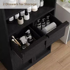 Mobile Contenitore Alto da Terra Nero / Grigio / Bianco con 2 Cassetti e Anta, Autoportante, per 1 Persona