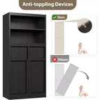 Mobile Contenitore Alto da Terra Nero / Grigio / Bianco con 2 Cassetti e Anta, Autoportante, per 1 Persona