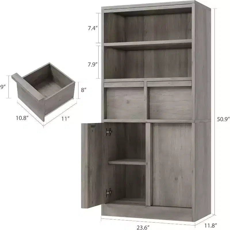 Mobile Contenitore Alto da Terra Nero / Grigio / Bianco con 2 Cassetti e Anta, Autoportante, per 1 Persona