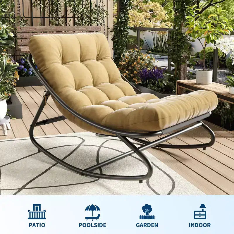 Poltrona a dondolo Papasan Egg con cuscino – Beige / Marrone scuro / Grigio scuro / Grigio – 1 persona – Interno ed Esterno