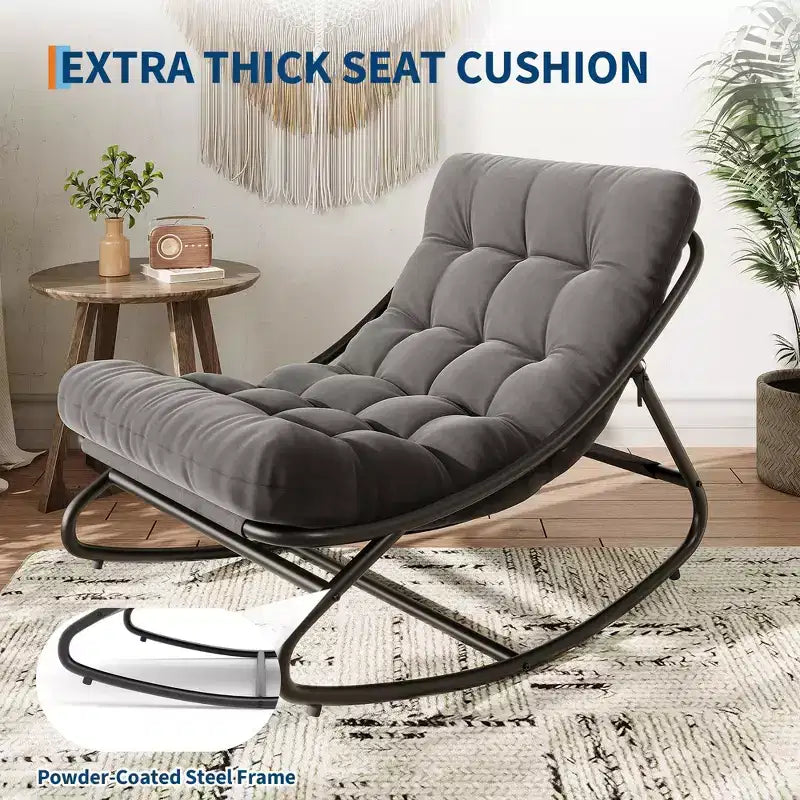 Poltrona a dondolo Papasan Egg con cuscino – Beige / Marrone scuro / Grigio scuro / Grigio – 1 persona – Interno ed Esterno