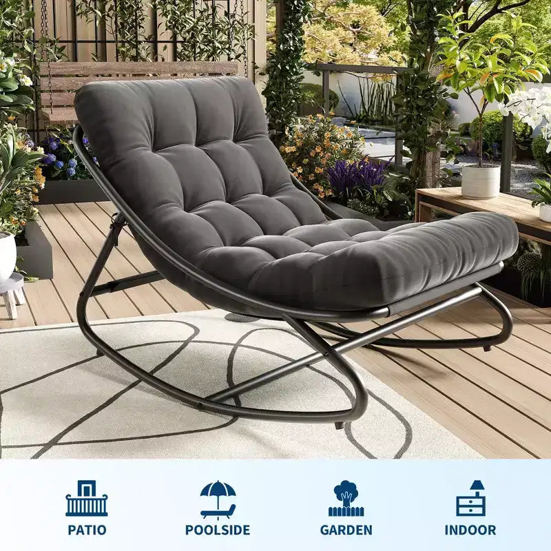 Poltrona a dondolo Papasan Egg con cuscino – Beige / Marrone scuro / Grigio scuro / Grigio – 1 persona – Interno ed Esterno