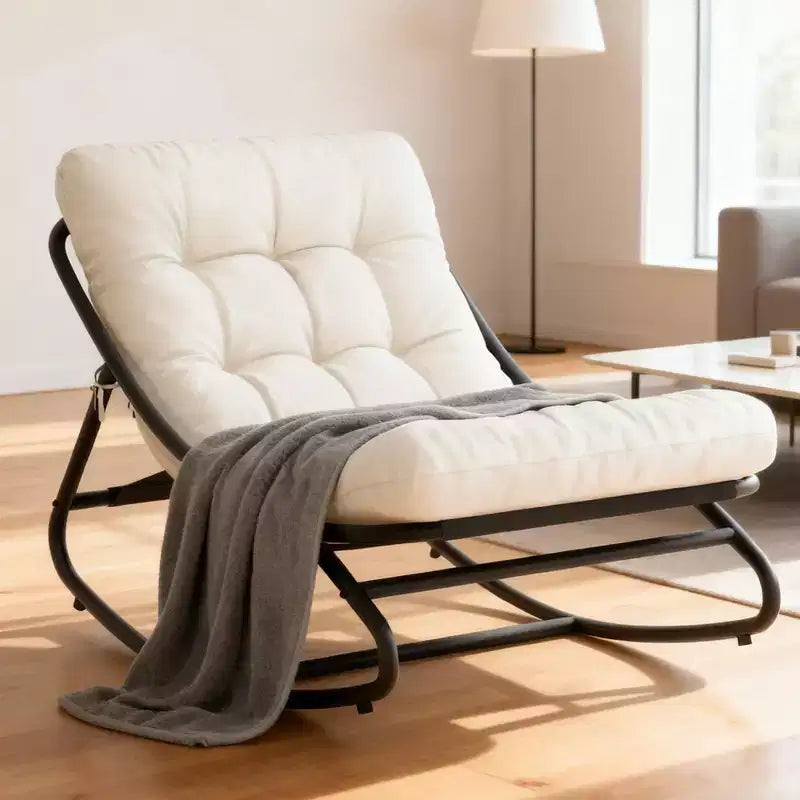 Poltrona a dondolo Papasan Egg con cuscino – Beige / Marrone scuro / Grigio scuro / Grigio – 1 persona – Interno ed Esterno