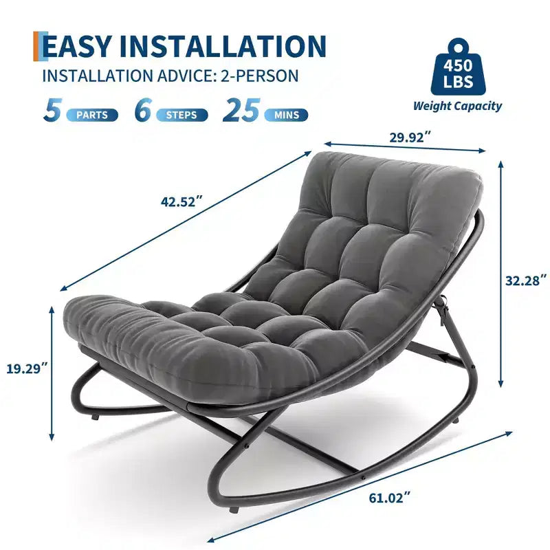 Poltrona a dondolo Papasan Egg con cuscino – Beige / Marrone scuro / Grigio scuro / Grigio – 1 persona – Interno ed Esterno