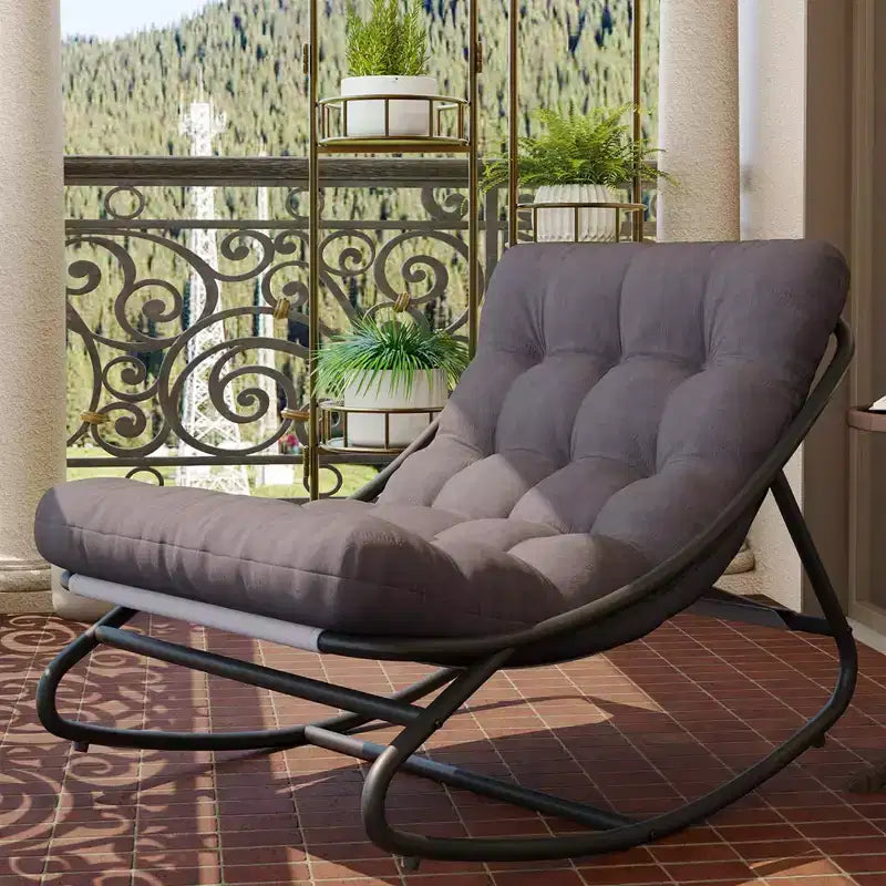 Poltrona a dondolo Papasan Egg con cuscino – Beige / Marrone scuro / Grigio scuro / Grigio – 1 persona – Interno ed Esterno