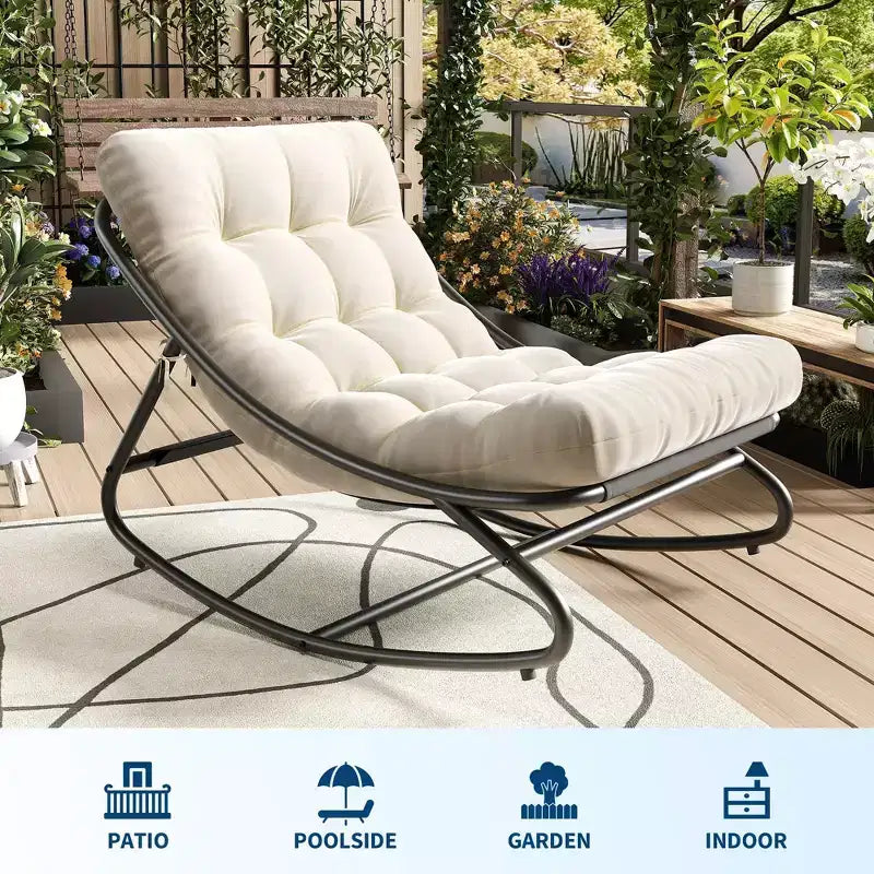 Poltrona a dondolo Papasan Egg con cuscino – Beige / Marrone scuro / Grigio scuro / Grigio – 1 persona – Interno ed Esterno