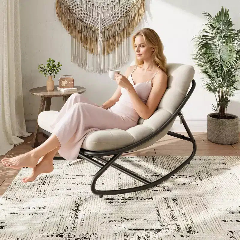 Poltrona a dondolo Papasan Egg con cuscino – Beige / Marrone scuro / Grigio scuro / Grigio – 1 persona – Interno ed Esterno