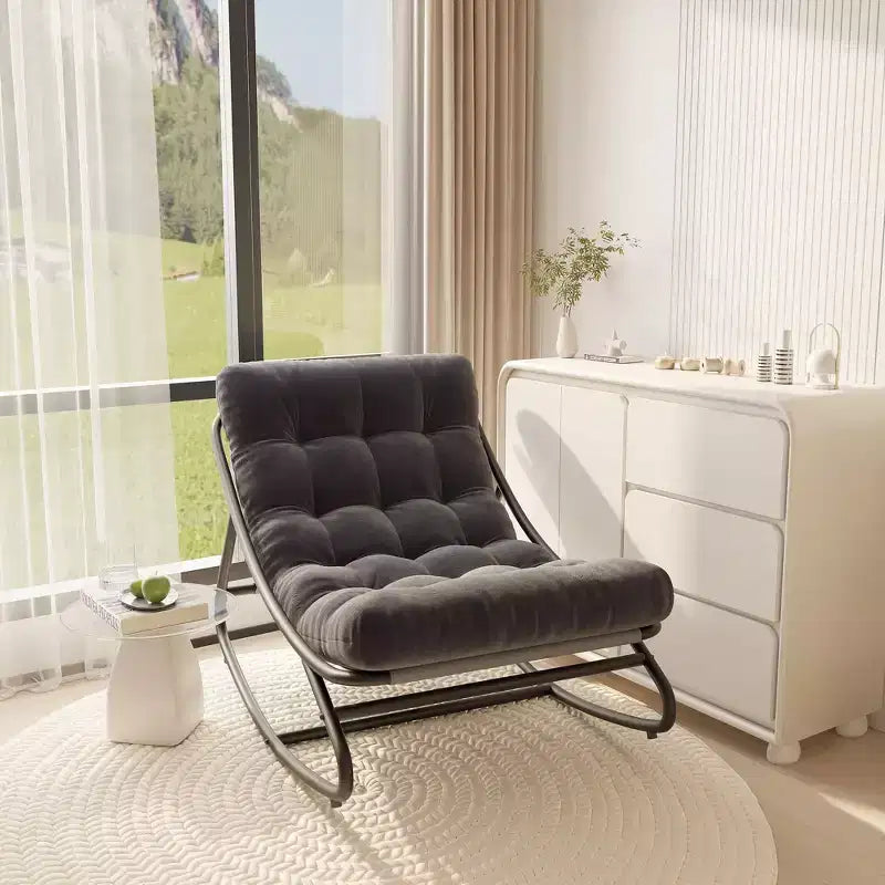 Poltrona a dondolo Papasan Egg con cuscino – Beige / Marrone scuro / Grigio scuro / Grigio – 1 persona – Interno ed Esterno
