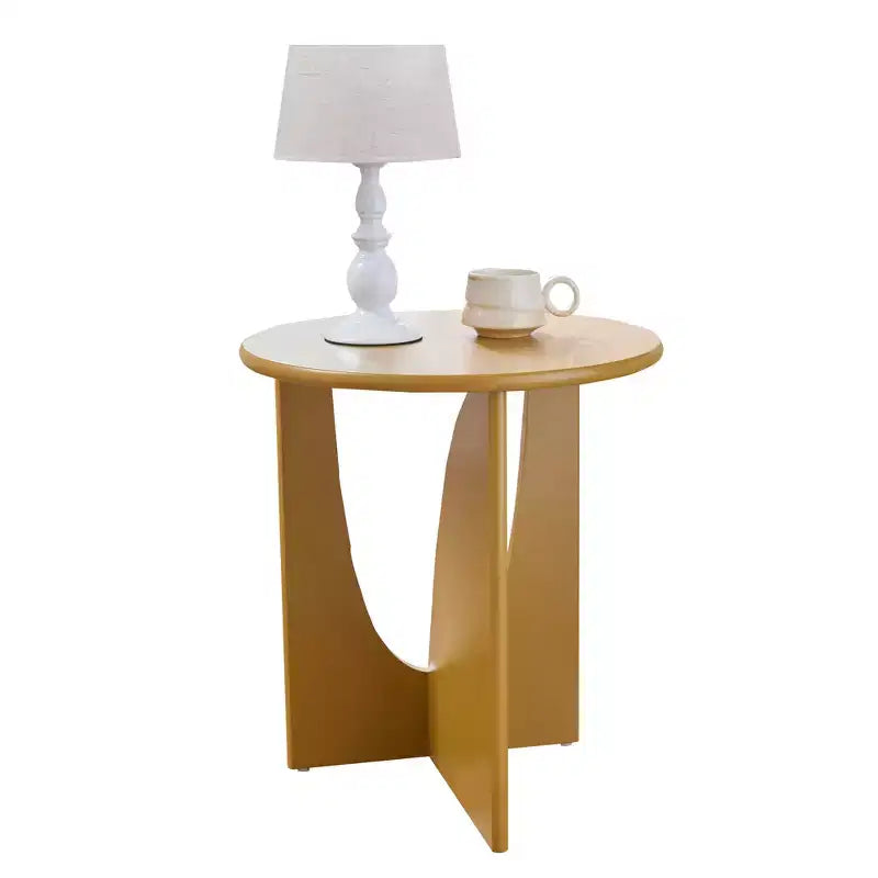 Tavolino Rotondo in Legno con Base Scolpita a U – Vari Colori
