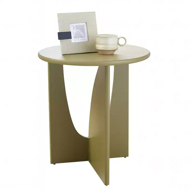 Tavolino Rotondo in Legno con Base Scolpita a U – Vari Colori