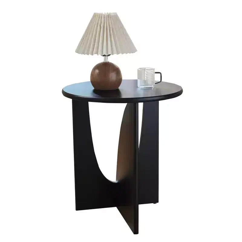 Tavolino Rotondo in Legno con Base Scolpita a U – Vari Colori