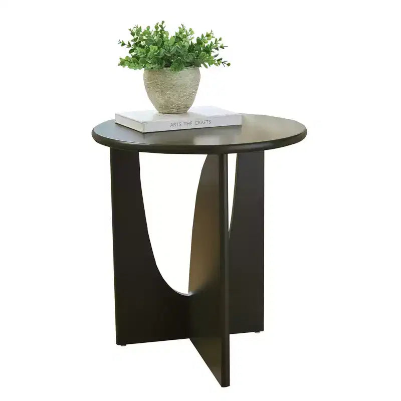 Tavolino Rotondo in Legno con Base Scolpita a U – Vari Colori