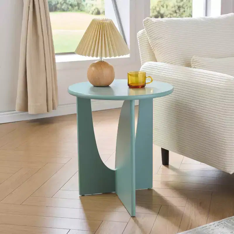 Tavolino Rotondo in Legno con Base Scolpita a U – Vari Colori