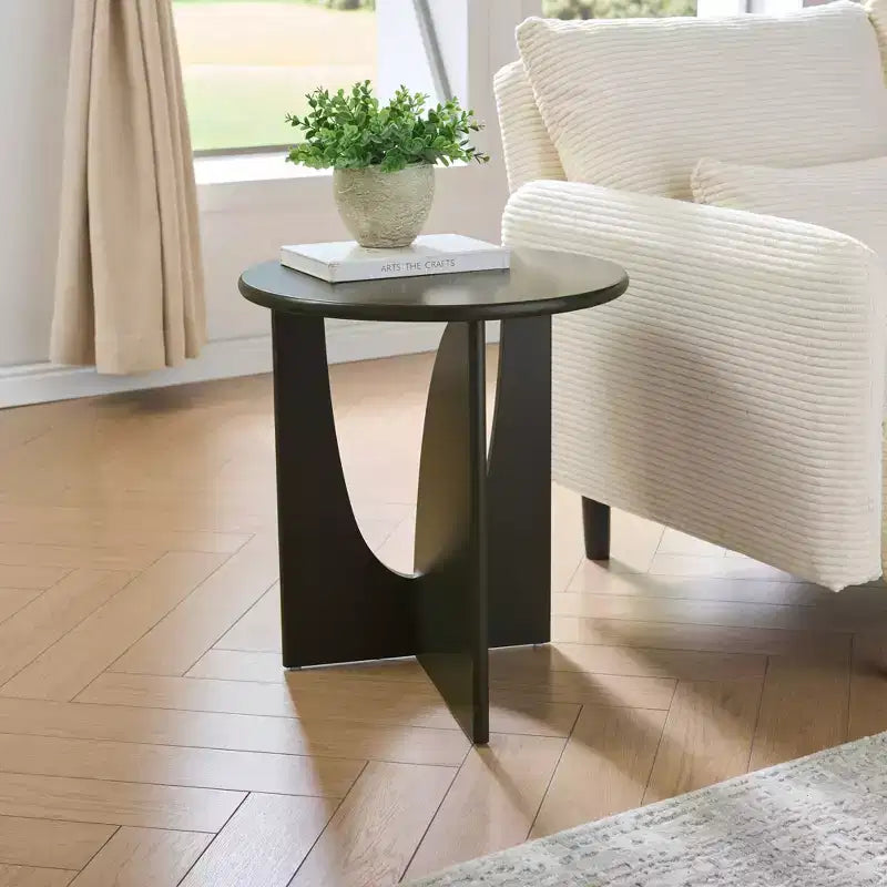 Tavolino Rotondo in Legno con Base Scolpita a U – Vari Colori