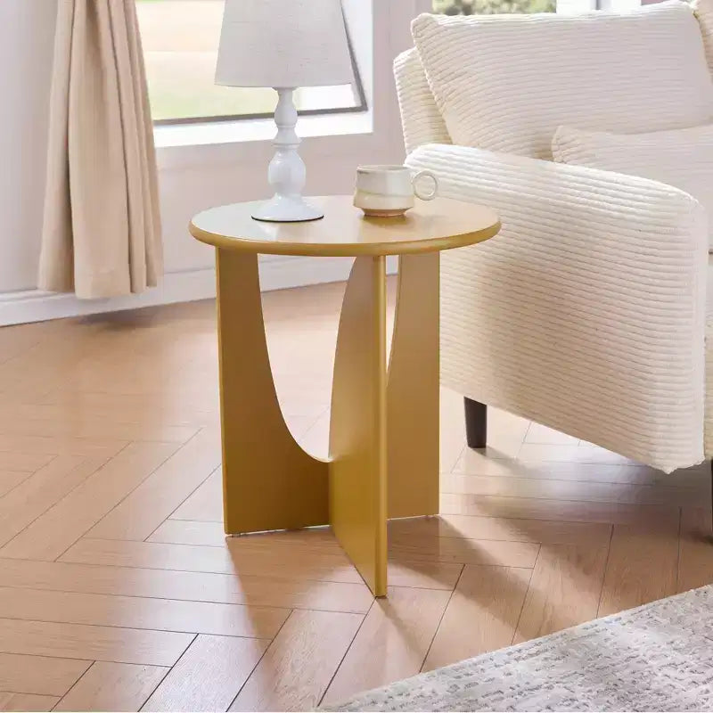 Tavolino Rotondo in Legno con Base Scolpita a U – Vari Colori