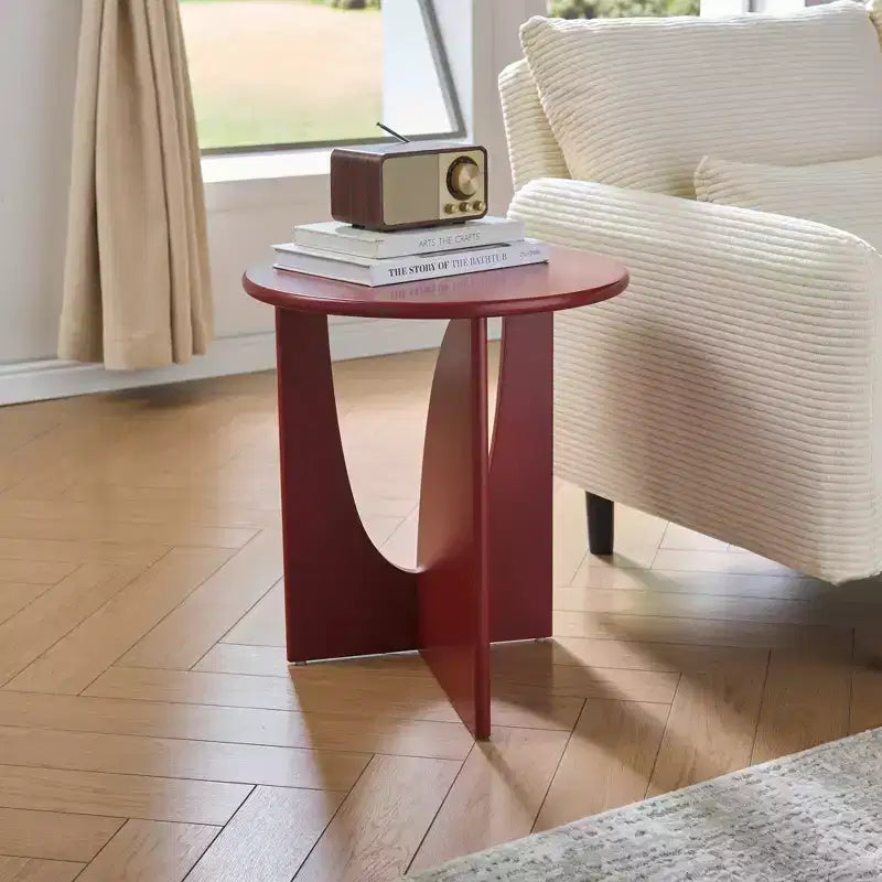 Tavolino Rotondo in Legno con Base Scolpita a U – Vari Colori