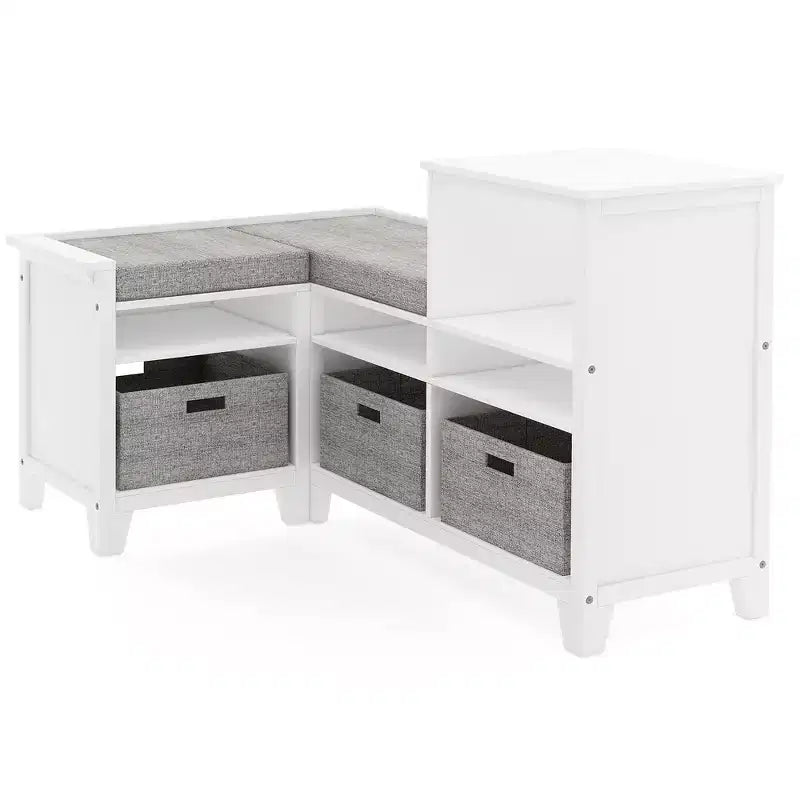 Angolino lettura angolare grigio/bianco lino con contenitore, figlio unico, età 5+
