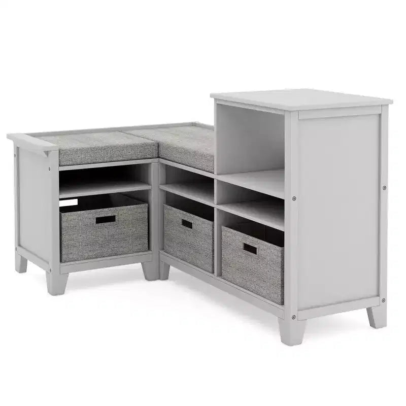 Angolino lettura angolare grigio/bianco lino con contenitore, figlio unico, età 5+