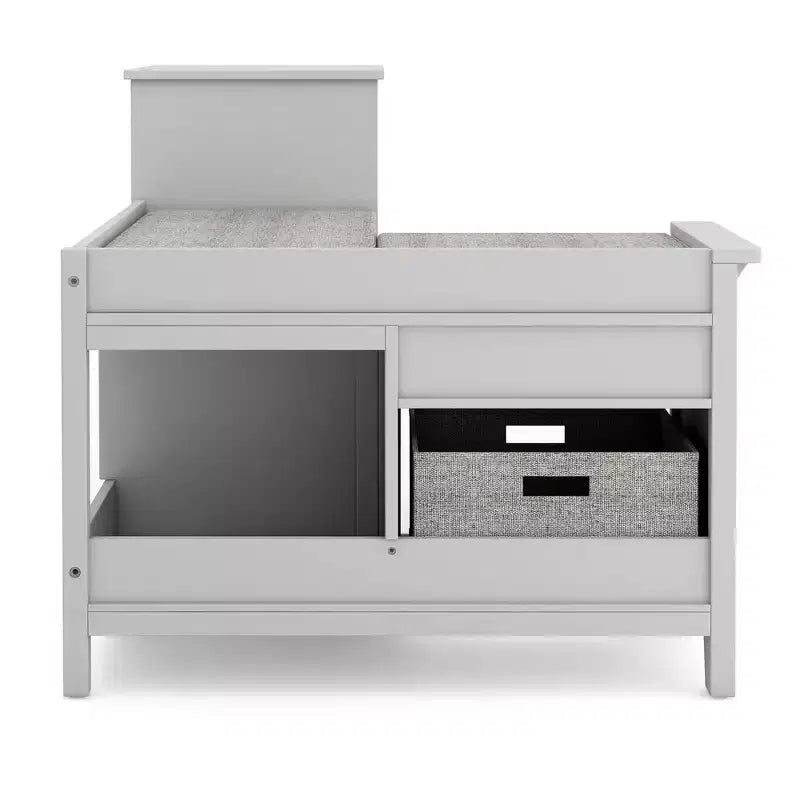 Angolino lettura angolare grigio/bianco lino con contenitore, figlio unico, età 5+
