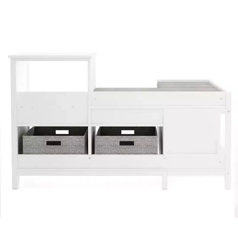 Angolino lettura angolare grigio/bianco lino con contenitore, figlio unico, età 5+