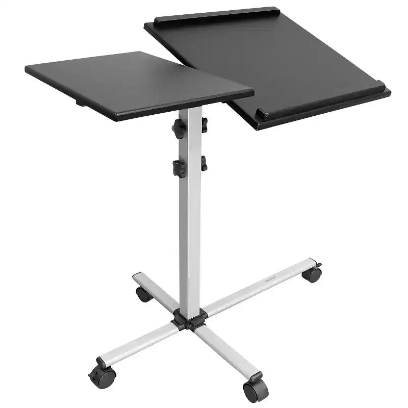 Carrello Nero Doppio Vassoio con Ruote per Laptop e Proiettore, Regolabile in Altezza, Uso Singolo
