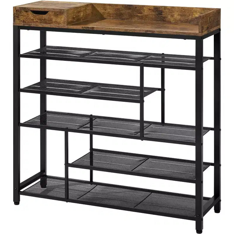 Yaheetech 6-Tier Shoes Rack Shelf Organizer Entryway Shoes Shelf with Storage Box, Rustic Brown