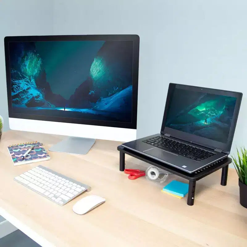 Rialzo per monitor in metallo nero, regolabile in altezza, set da 2