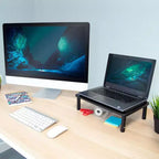 Rialzo per monitor in metallo nero, regolabile in altezza, set da 2