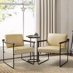 Poltrona moderna d'accento con braccioli in legno e base in metallo – Grigio / Avorio / Blu scuro / Turchese – Set da 2