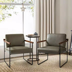 Poltrona moderna d'accento con braccioli in legno e base in metallo – Grigio / Avorio / Blu scuro / Turchese – Set da 2
