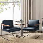Poltrona moderna d'accento con braccioli in legno e base in metallo – Grigio / Avorio / Blu scuro / Turchese – Set da 2