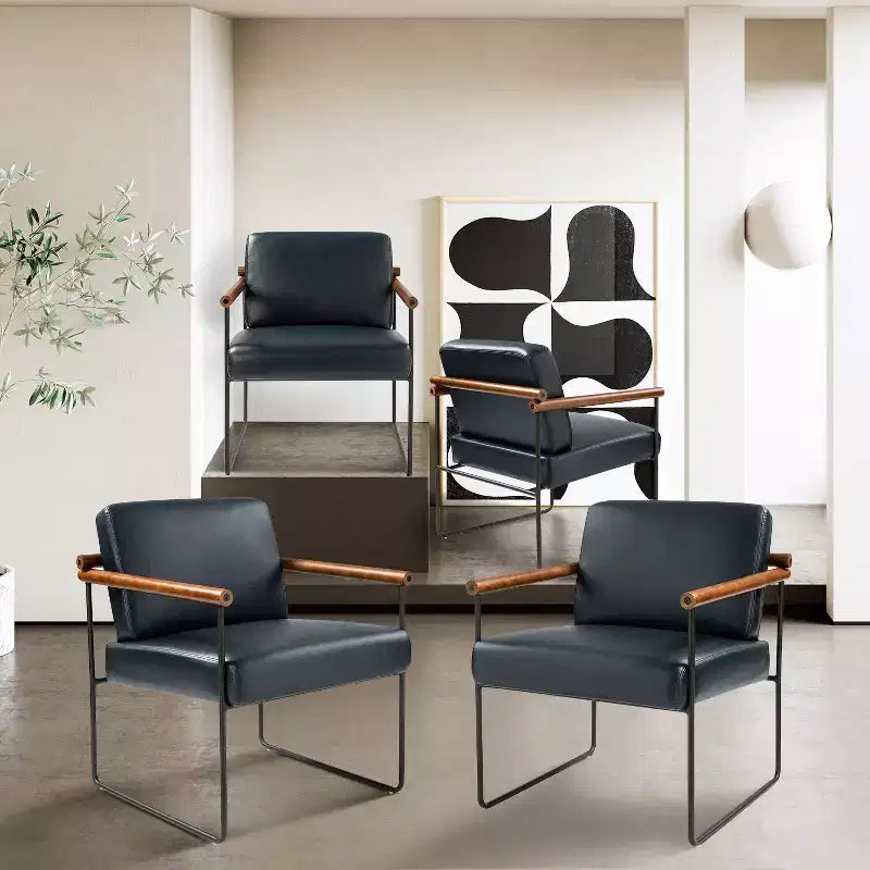 Poltrona moderna d'accento con braccioli in legno e base in metallo – Grigio / Avorio / Blu scuro / Turchese – Set da 2