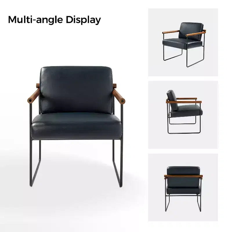 Poltrona moderna d'accento con braccioli in legno e base in metallo – Grigio / Avorio / Blu scuro / Turchese – Set da 2