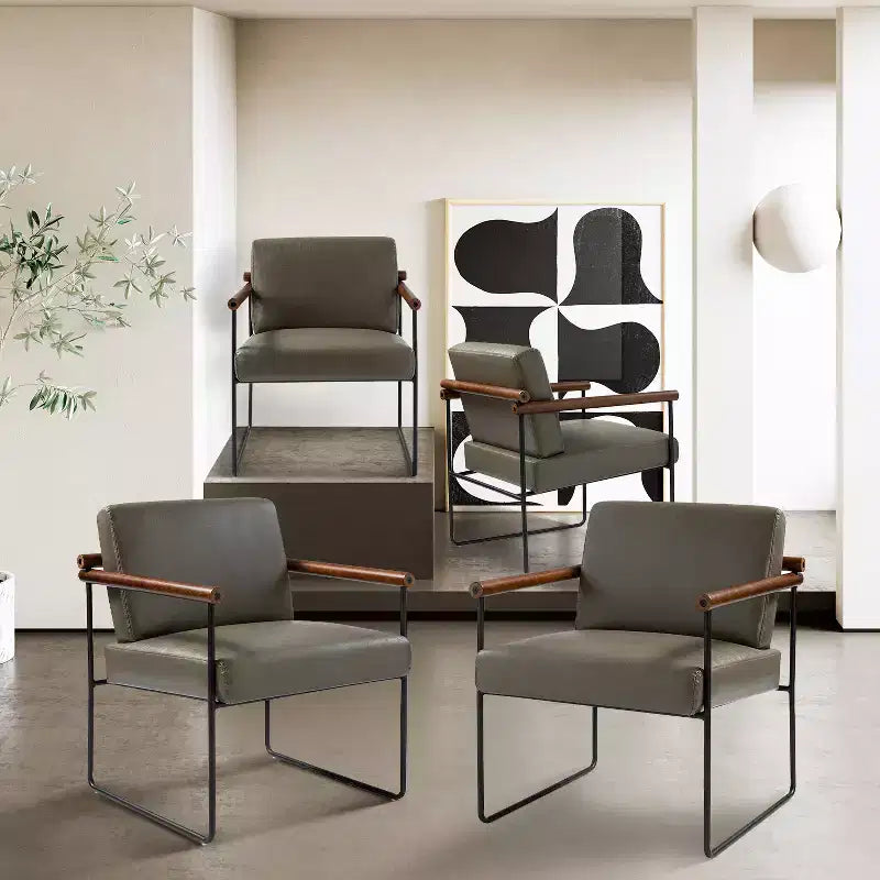 Poltrona moderna d'accento con braccioli in legno e base in metallo – Grigio / Avorio / Blu scuro / Turchese – Set da 2